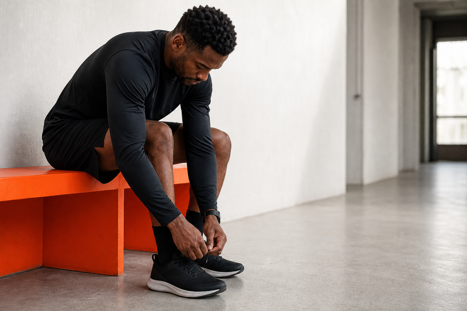 Athlète préparant ses chaussures avant l’entraînement